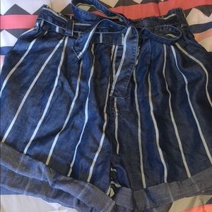 Blue and white striped shorts